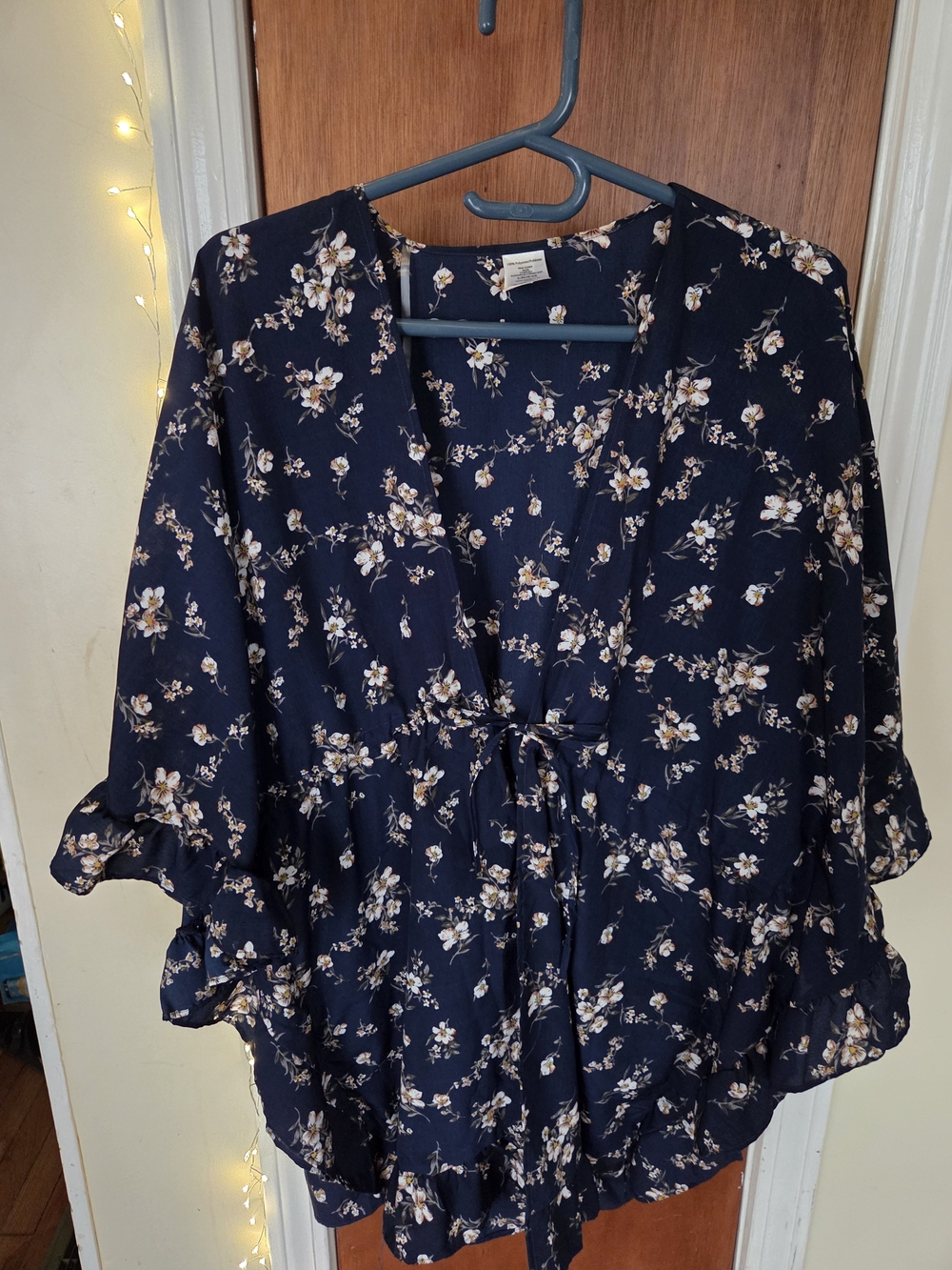 Time and Tru Navy Floral Tie-Front Tunic Top